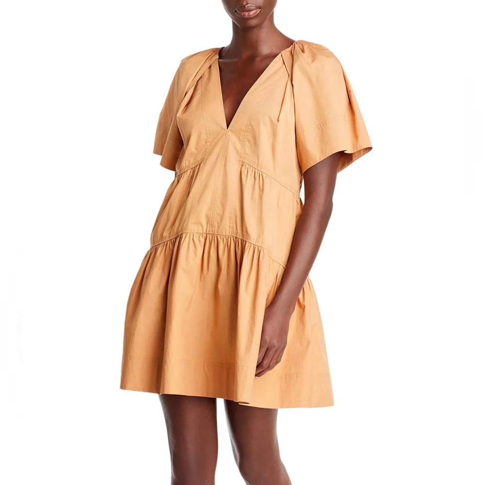 A.L.C. Womens Camila Tan Tiered Mini Short-Sleeve Fit & Flare Dress